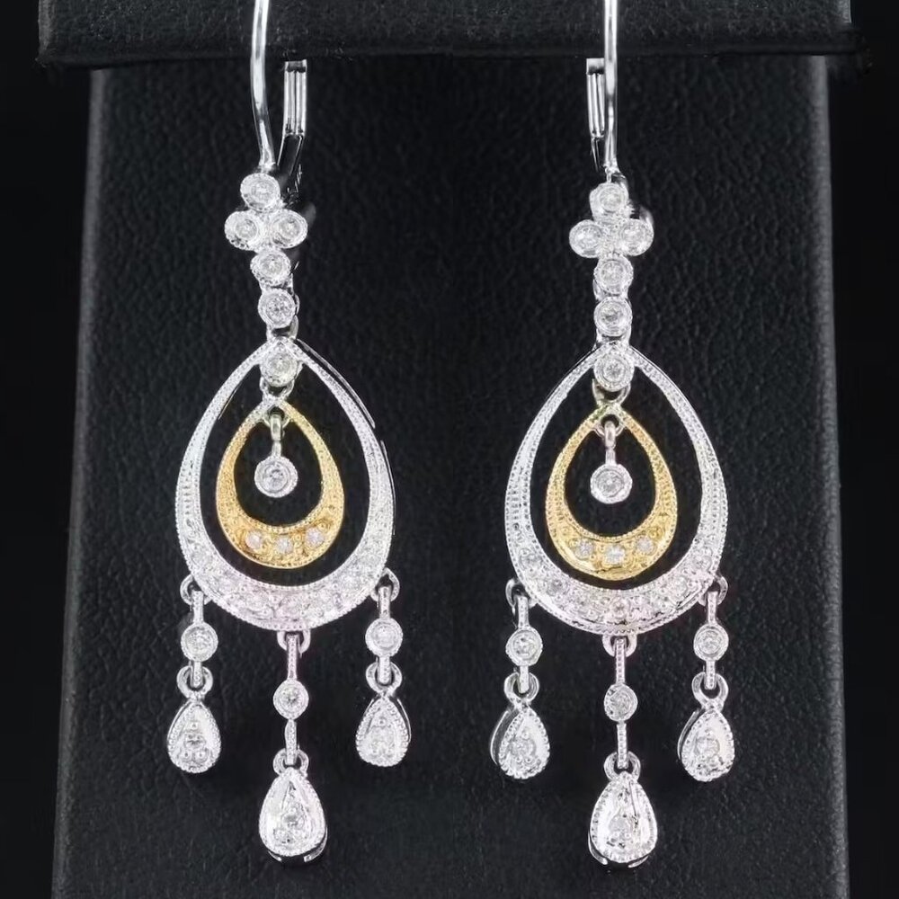 $3950 / NEW / ITALY Designer 14K Gold Diamond Girandole dangling Earrings